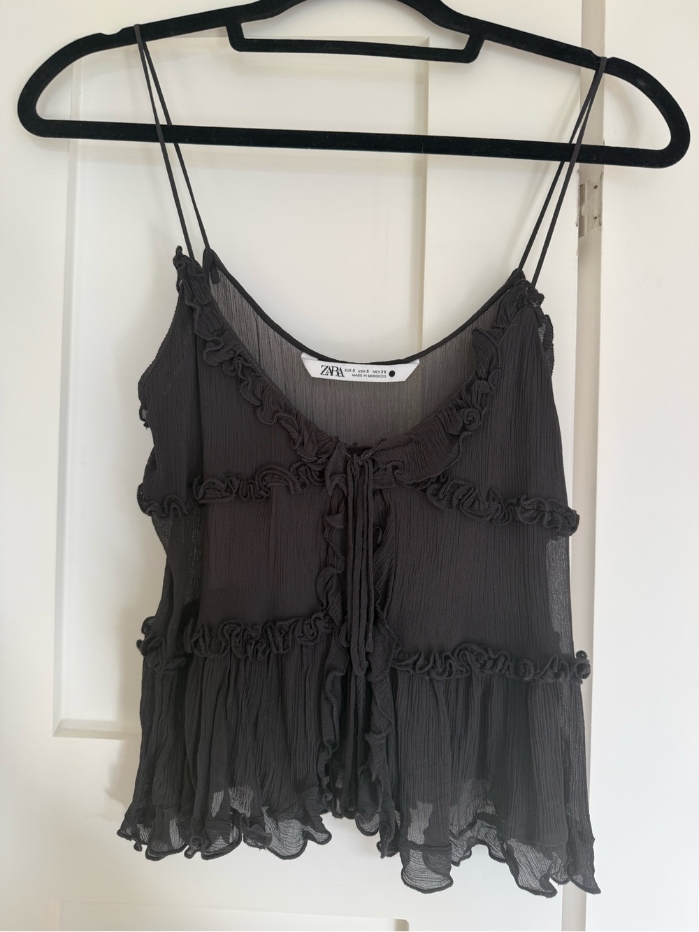 Zara Black Ruffle-Tier Spaghetti Strap Camisole